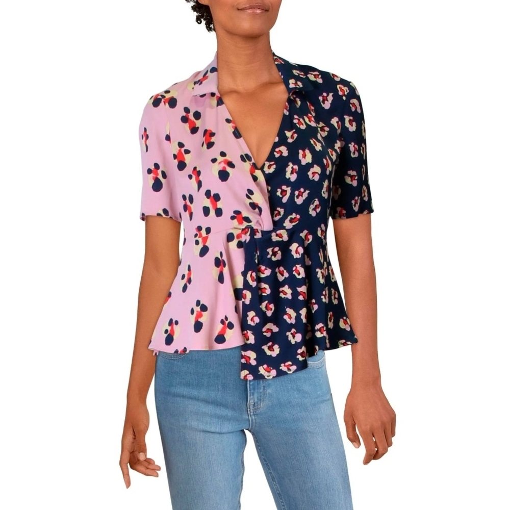 BCBGeneration Asymmetrical Peplum Blouse Pink and Blue
